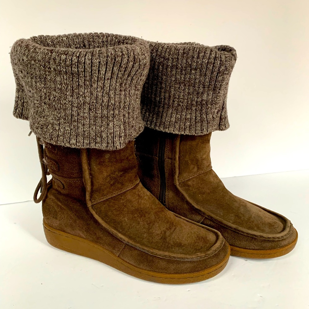 The North Face Alana Suede Knit Cuff Brown Winter Boots Primaloft Sz 7.5